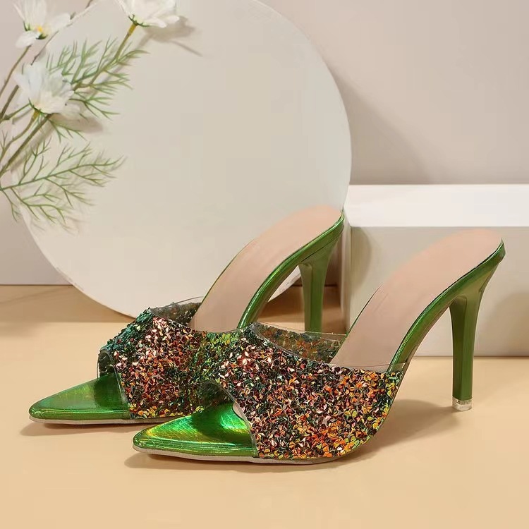 2024 Summer New European And American Style Sequin Sandals For Women, Open-Toe Stiletto Fashion High-Heel Shoes_vogvips.com