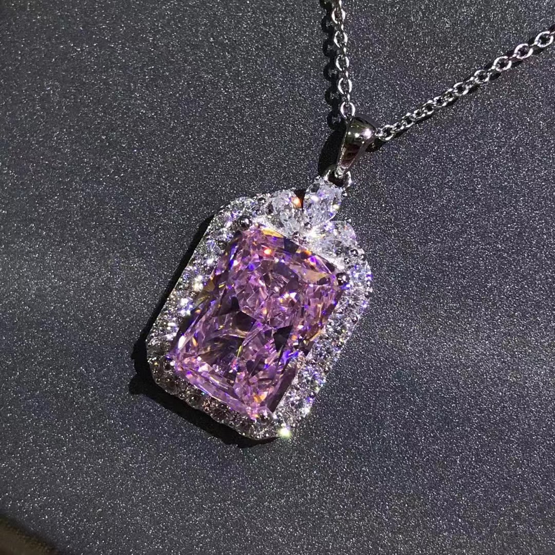 Cuadrado Radian corte rosa de alto carbono colgante de diamante 6 quilates cuadrado incrustado importación de alto carbono diamante zircón