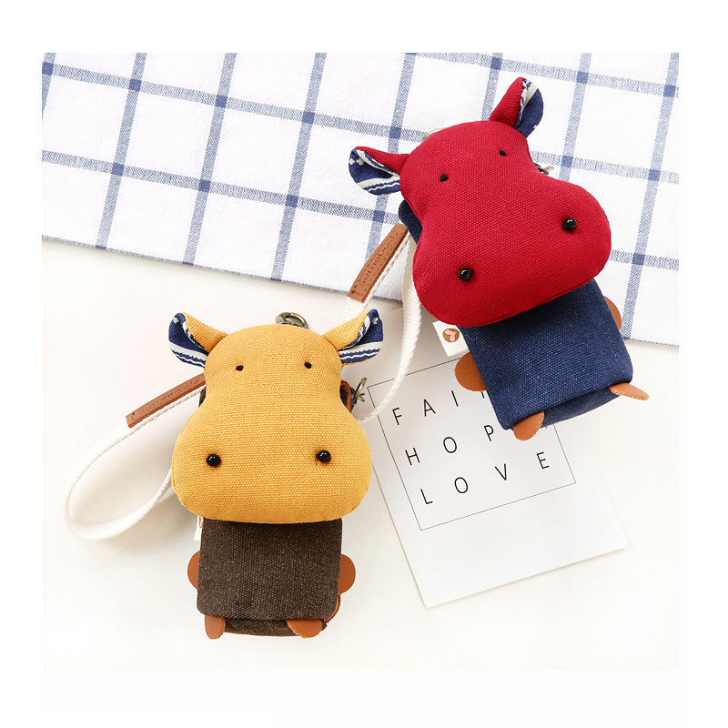 Cute Cow Fabric Key Bag Three-Color Patch Women's Korean Version Cute Mini Coin Bag Key Storage Coin Bag