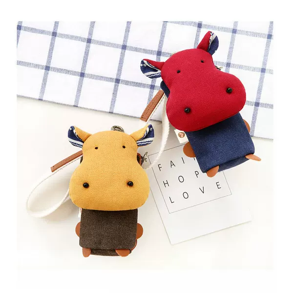 Cute Cow Fabric Key Bag Three-Color Patch Women's Korean Version Cute Mini Coin Bag Key Storage Coin Bag