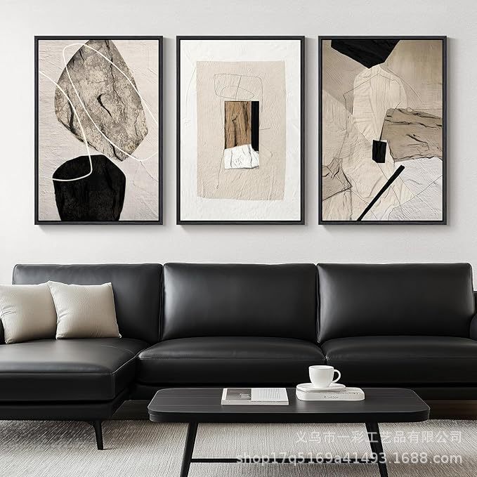 3 Pieces of Framed Abstract Minimalist Black and White Gray Art Canvas Paintings for Wall Decoration in Living Room and Bedroom, Geometric Design 3 Pieces of Framed Abstract Minimalist Black and White Gray Art Canvas Paintings for Wall Decoration in Living Room and Bedroom, Geometric Design
