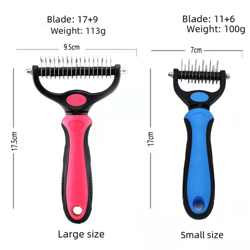 Pet comb and de-shedding tool for long-haired cats and dogs, made of stainless steel, suitable for dogs and cats