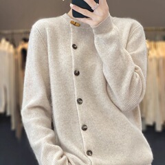 2025秋冬新款设计感绵羊绒开衫女款加厚斜襟外套软糯舒适针织毛衣