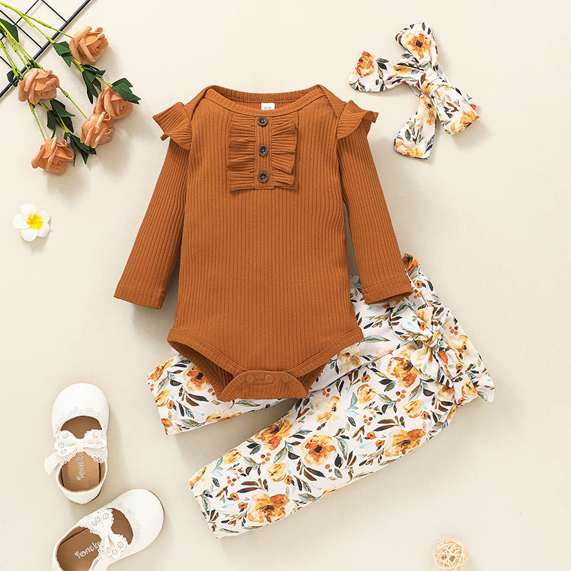 Autumn Baby Printing Pit Strip Two-piece Romper Children's Clothing Baby Long-sleeved One-piece Trousers Suit display picture 1