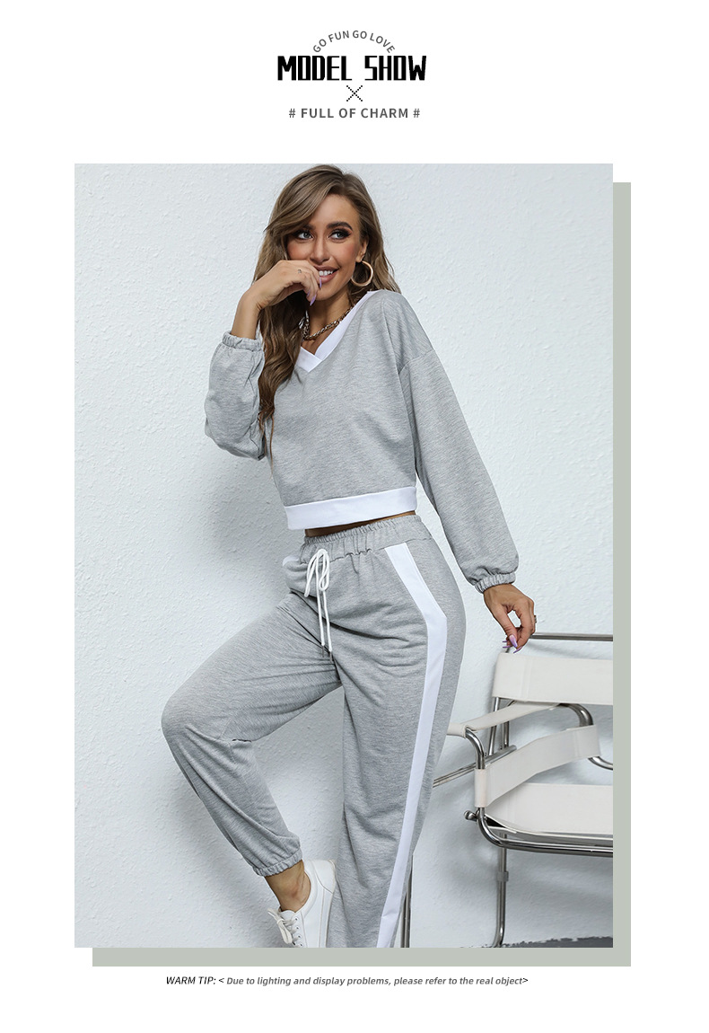 Long-Sleeved V-Neck Sweatshirt 2 Piece Set NSDMB89414