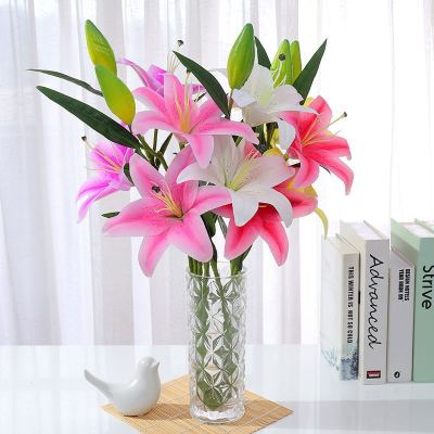 仿真百合花 假花高档绢花客厅餐桌电视柜落地居家摆设装饰花婚庆