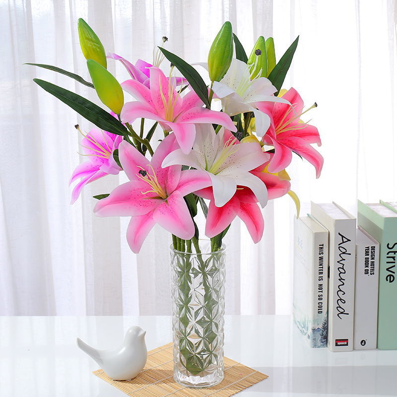 仿真百合花 假花高档绢花客厅餐桌电视柜落地居家摆设装饰花婚庆