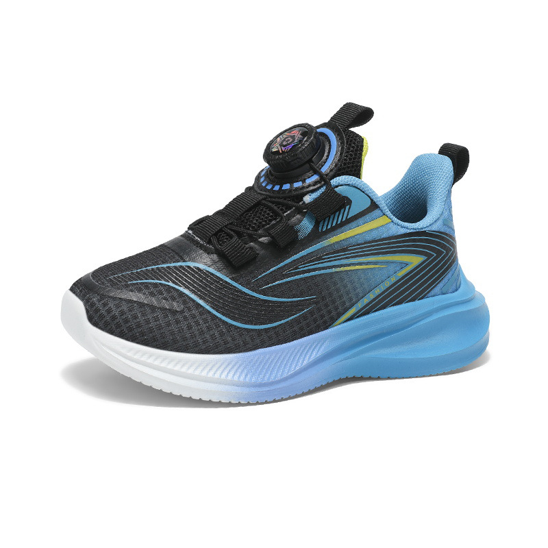 Suministro directo de fábrica, zapatos para niños con hebilla giratoria, zapatos para correr de primavera y verano, transpirable, doble malla al aire libre, antideslizante, stock de Kids Shoes