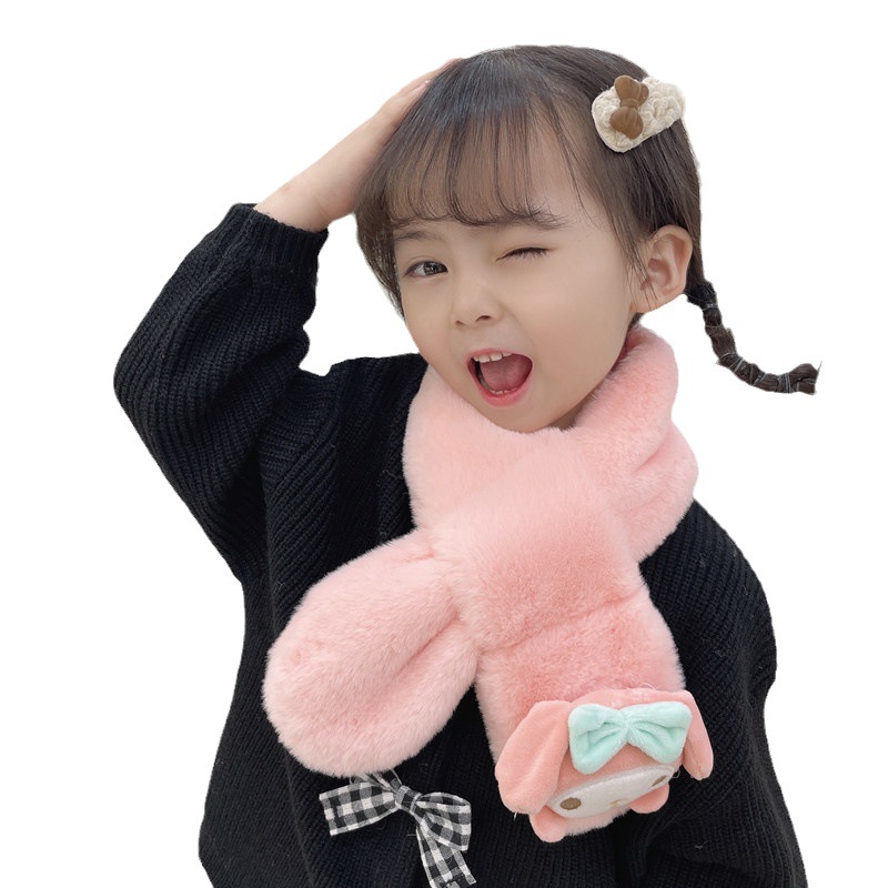 Children's scarf autumn and winter solid color cartoon cute Yugui dog thickened warm boys and girls imitation rabbit plush scarf