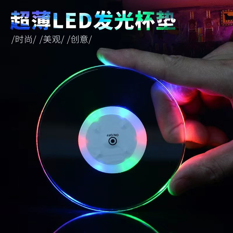 Светодиодный светящийся подстаканник пользовательского логотипа водонепроницаемый бар вечеринка акриловый светящийся подстаканник флэш бутылка подставки