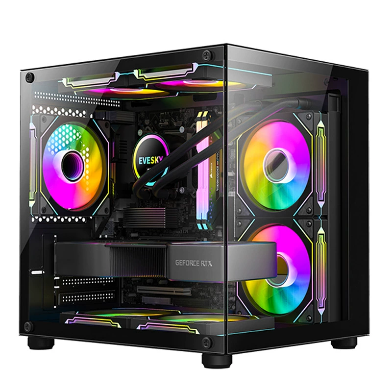 Mini panorama PC case MINI, steel frame, tempered glass side, water-cooling ready