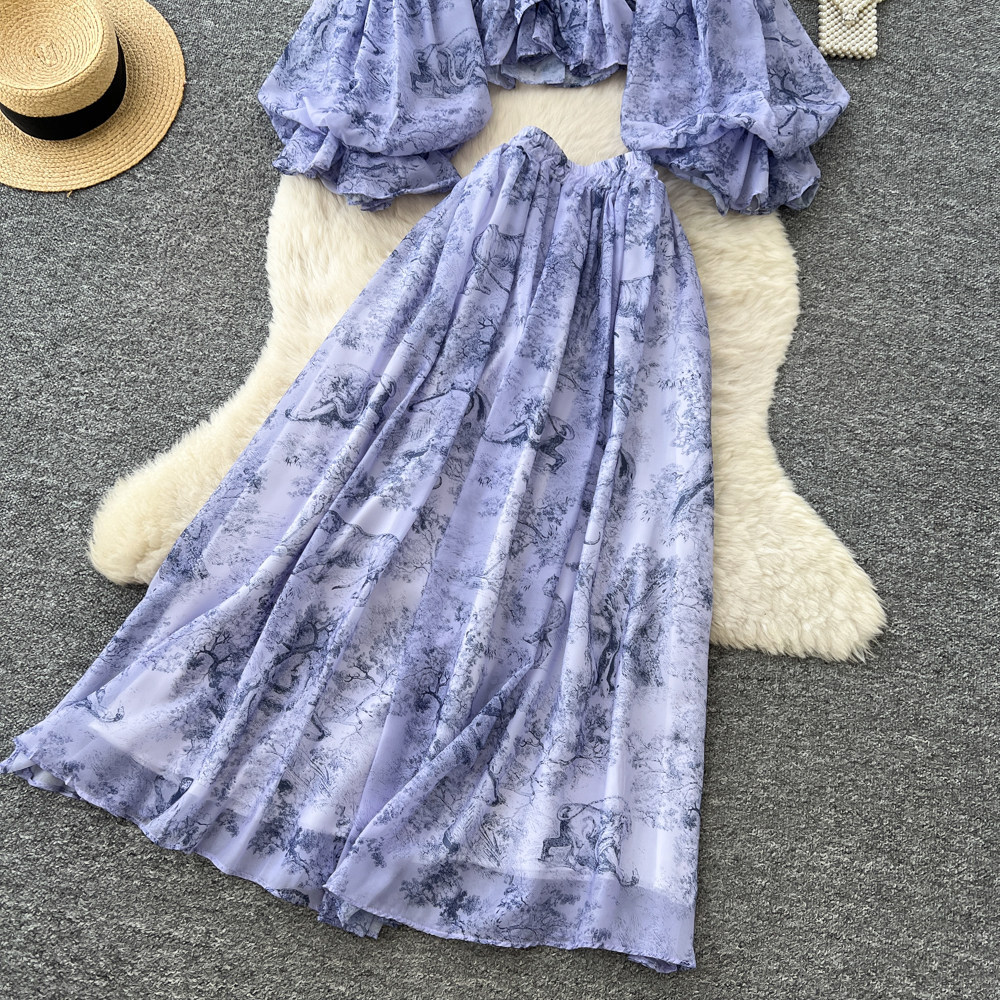 Completo due pezzi donna stampa floreale gonna in tulle autunno_voghion.com