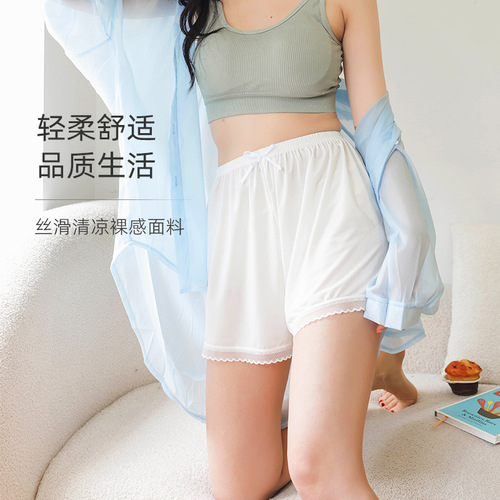 Lace white safety pants for women, ice silk, anti-exposure, summer, thin, non-curled, can be worn outside, three-point safety bottoming shorts