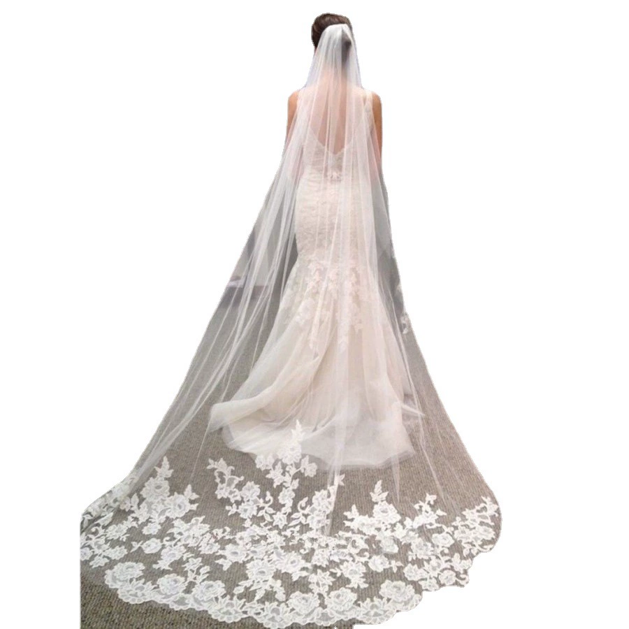 Bridal Lace Hair Sticker, 3 m Long Veil Trim, Ivory or Pure White, 2–3 Rows