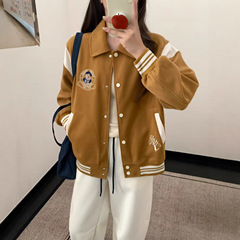 秋季卫衣女2025新款韩系撞色休闲小熊翻领夹克学生宽松棒球服外套