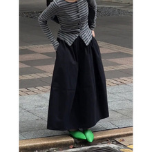 ST设计感拼接白色半身裙女春季新款高腰a字半裙中长款廓形伞裙