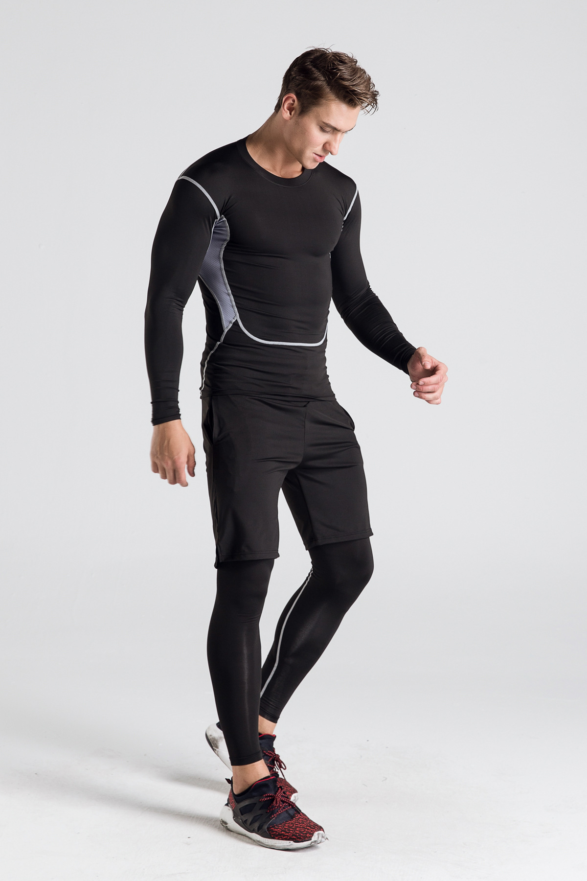 Herr sportset för löpning och träning snabbtorkande 5-delar_voghion.com