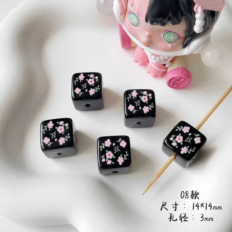 【黑粉系列】亚克力烤漆印花方块串珠diy手机连钥匙扣包挂件材料|undefined