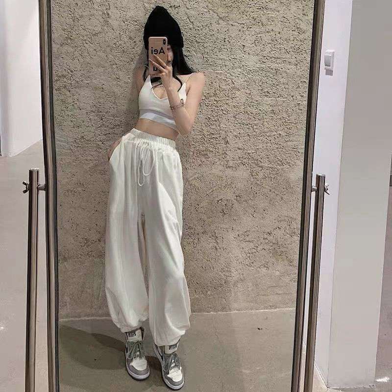 夏季运动裤子女宽松百搭潮流学生韩版哈伦裤束脚高腰休闲直筒套装|undefined