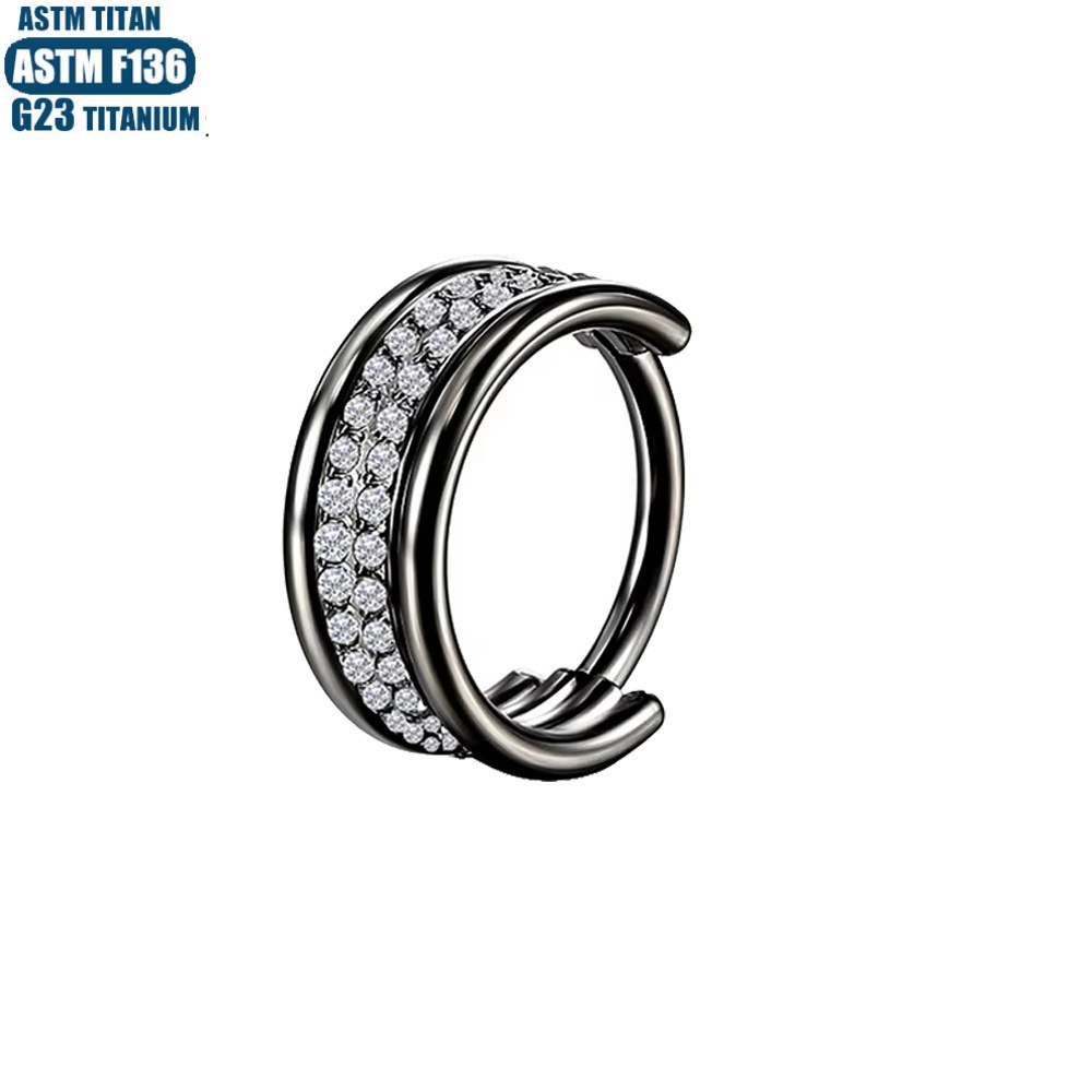 G23 Titanium Double Row Diamond Nose Ring Earring Seamless Hinge Septum Cartilage Jewelry detail image 7