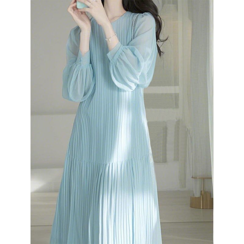 French-Style Socialite Goddess Long Dress, High-End, Exquisite, High-End, Super Nice, Gentle, Blue Dress for Spring