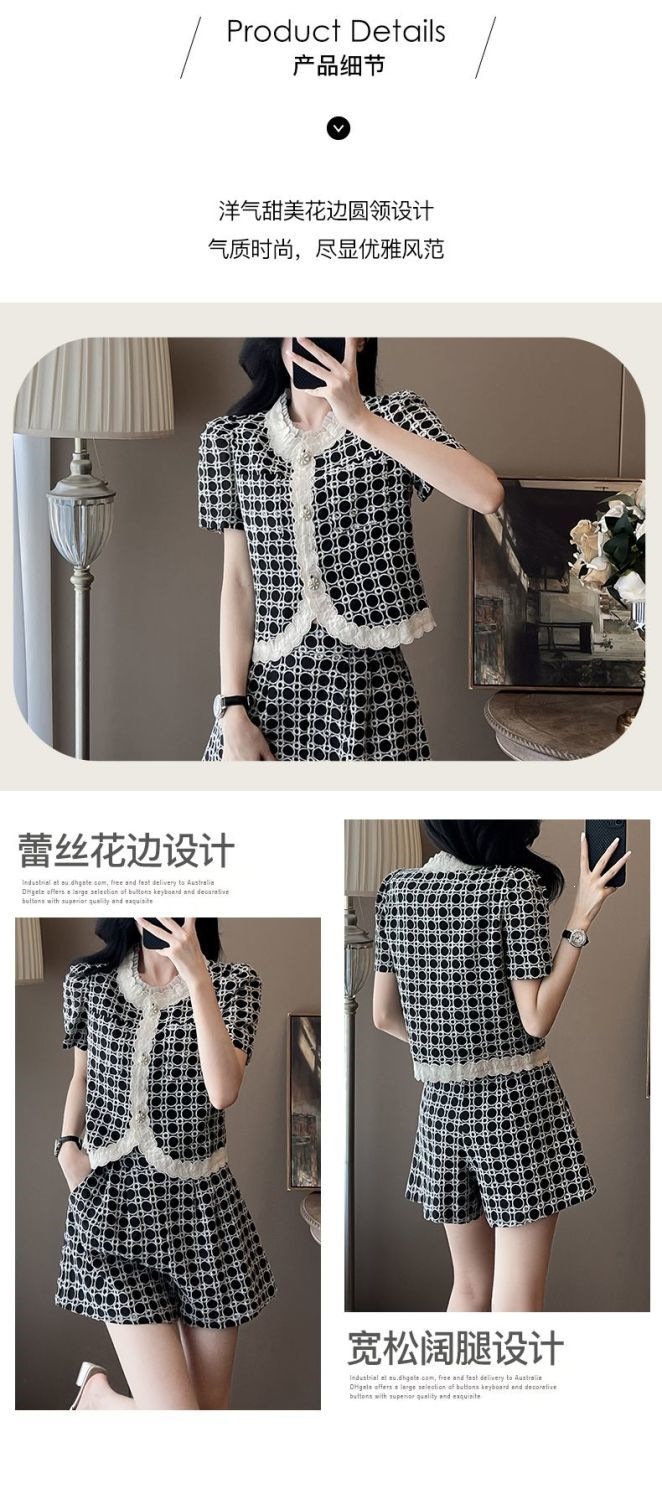 Bộ quần short nữ mùa hè phong cách tiểu hương phong 2 món — Trang phục màu đen chi tiết 3