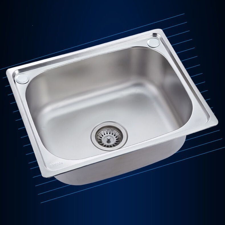 Thickened stainless steel kitchen sink, single basin for washing vegetables and dishes, one-piece molded sink set