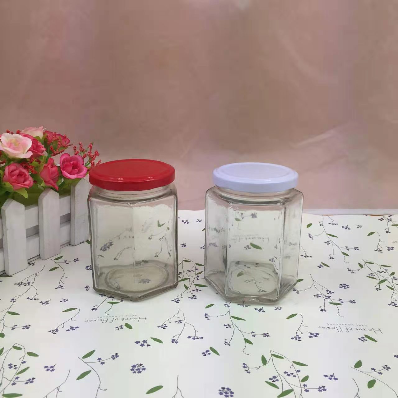 现货批发 蜂蜜瓶六棱玻璃瓶280ml密封储物瓶果酱燕窝瓶酱菜罐头瓶