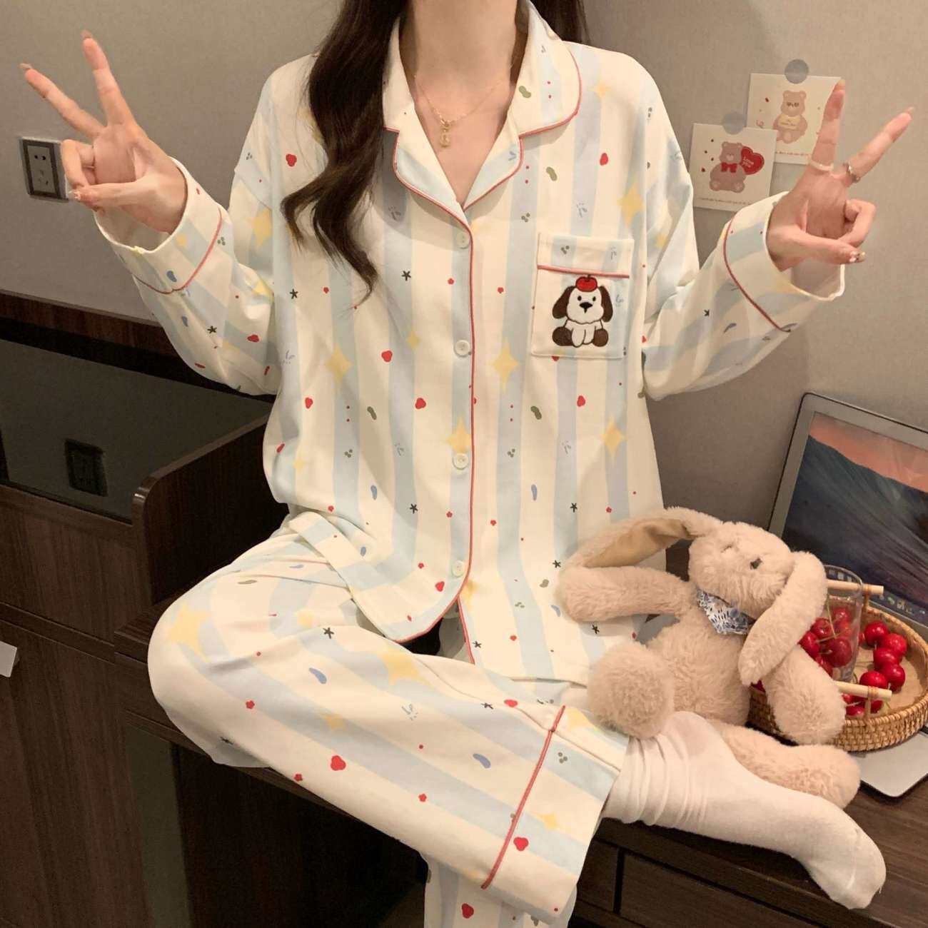 2026年春秋季少女新款睡衣女休闲舒适长袖长裤家居服两件套可外穿