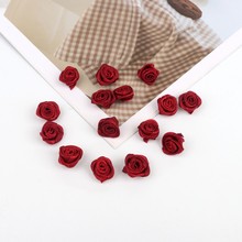 酒红色玫瑰花芯手工小花朵彩色丝飘带服饰内衣装饰品礼盒包装
