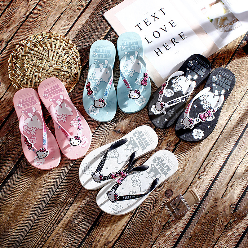 Hello Kitty Flip-Flops for Women Summer Seaside and Beach Outer Wear Non-Slip Soft Bottom Flip-Flops Factory Wholesale