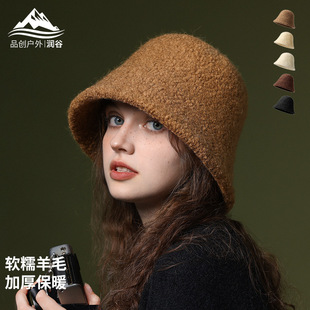 法式羊毡帽秋冬帽子加厚保暖冬季渔夫帽百搭毛绒水桶盆帽子秋女-阿里巴巴