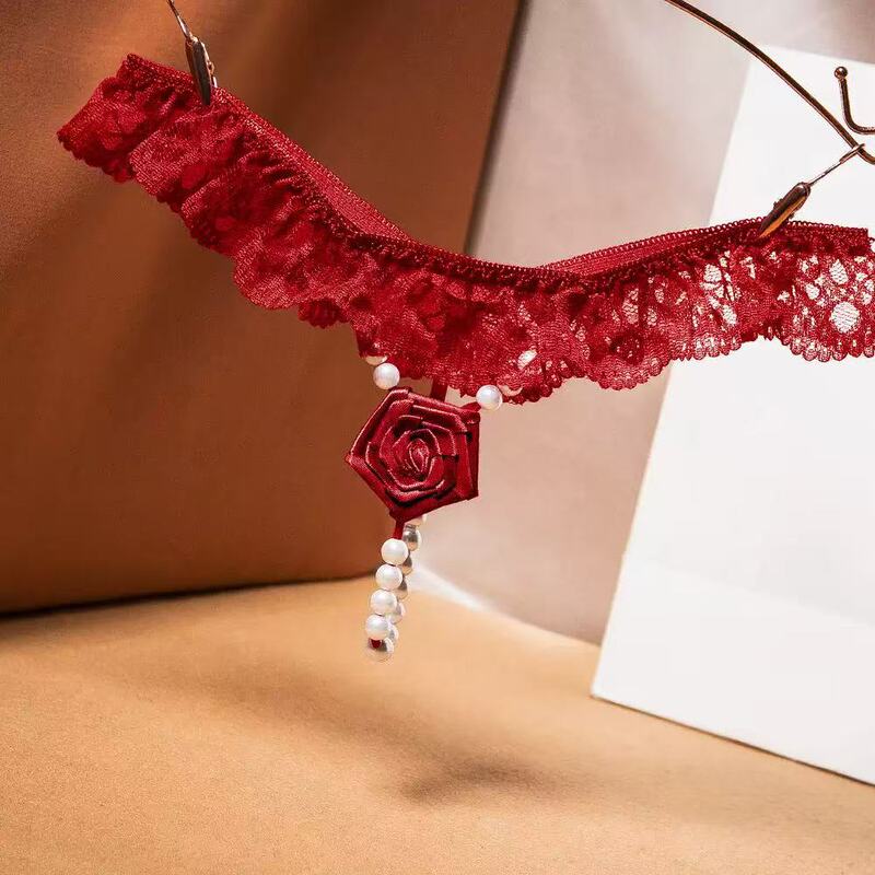 Cross-Border Erotic Underwear, Handmade Rose Pearl Thong, Tempting Lace Trim, Newlywed Sexy Underwear, Hot and Spicy Cross-Border Erotic Underwear, Handmade Rose Pearl Thong, Tempting Lace Trim, Newlywed Sexy Underwear, Hot and Spicy