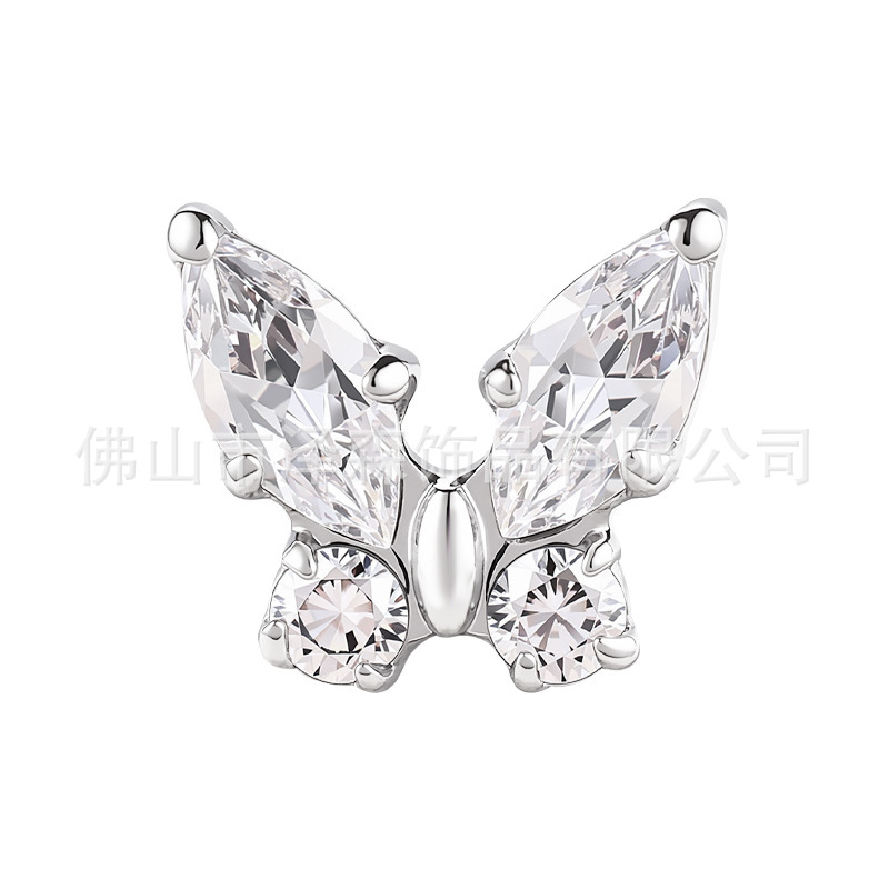 F136 Titanium Alloy Butterfly Lip Earrings with Zircon Internal Thread Body Piercing Ear Bone Studs detail image 10