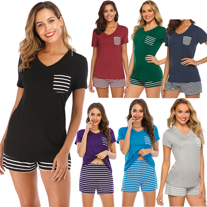 ChicShe 2025 European And American Women's Summer Striped Two-Piece Set New Modal Comfortable Homewear_voghion.com