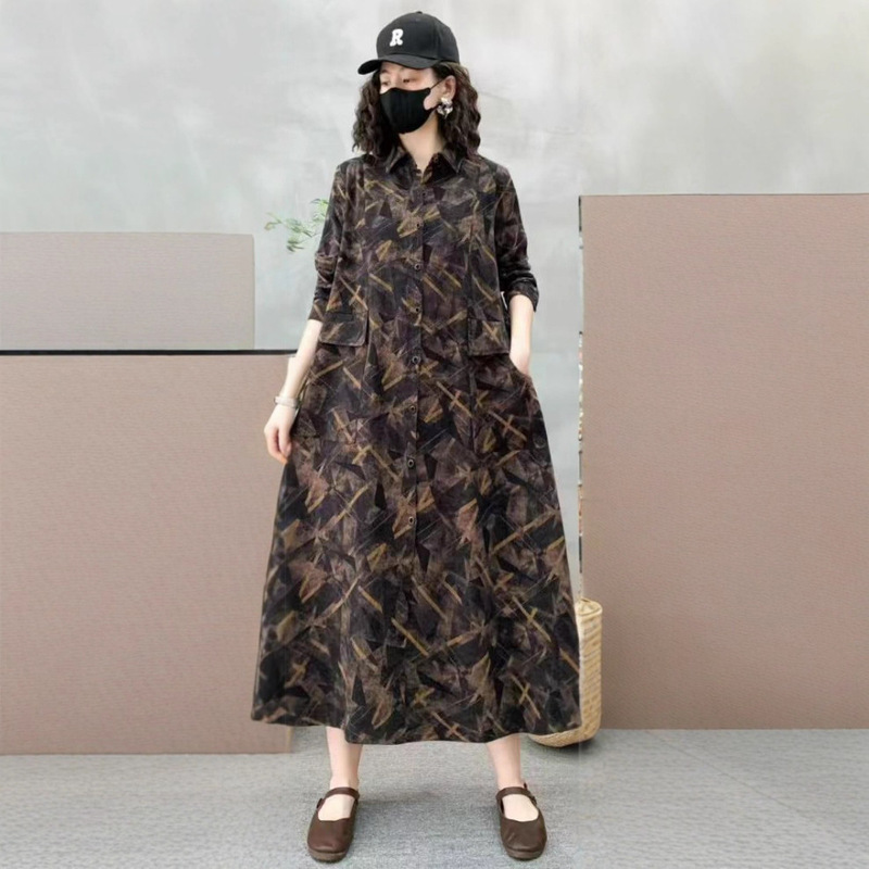 春秋季新款女装长款风衣宽松大码气质印花复古民族风风衣外套批发|undefined