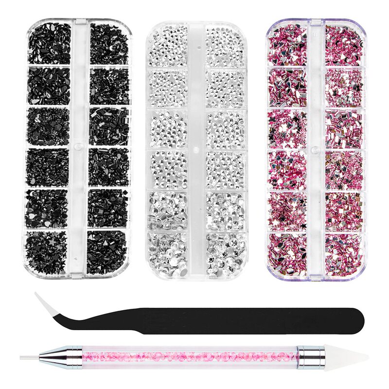 Amazon nail rhinestone 12-color acrylic Diamond Horse Eye flat bottom pointed surface 12 grid rectangular box mixed decorations Amazon nail rhinestone 12-color acrylic Diamond Horse Eye flat bottom pointed surface 12 grid rectangular box mixed decorations