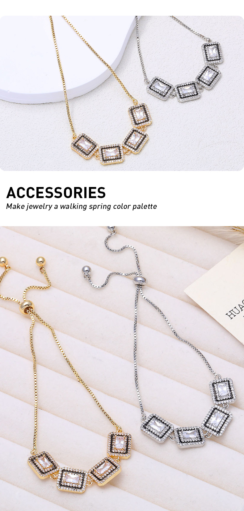 Minimalist Geometric Zircon Bracelet Adjustable Luxury Jewelry_voghion.com