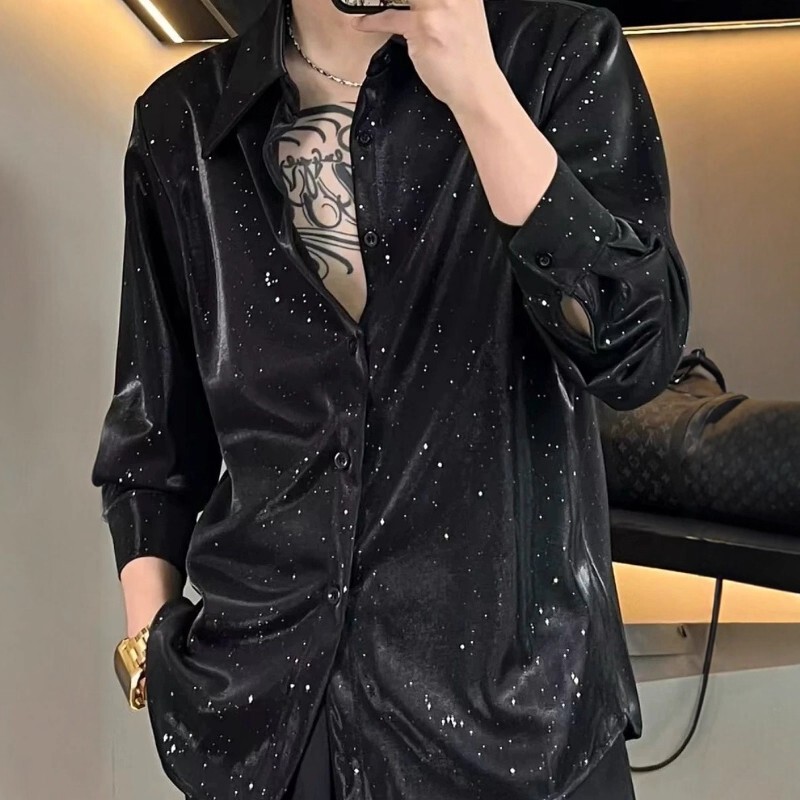 American Retro Sequin Starry Sky Long-Sleeve Shirt Unisex Trendy Brand Stylish Loose Versatile Casual Shirt Jacket Trendy