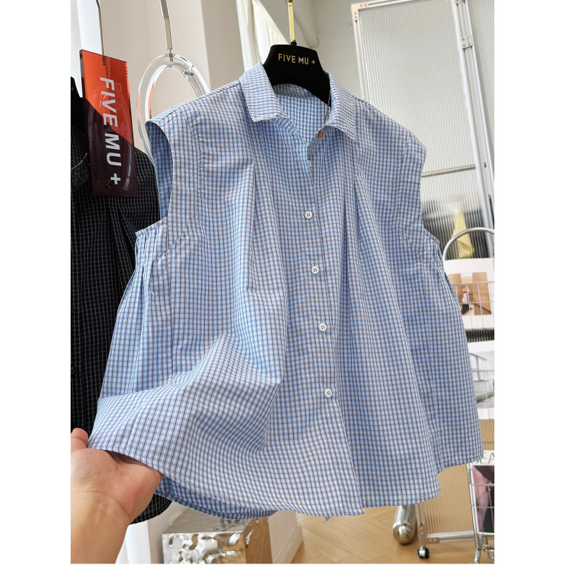 Trendy and Fashionable Korean-Style Sleeveless Plaid Shirt for Women, Super Popular and Age-Reducing, Perfect for Summer, Very Stylish and Elegant