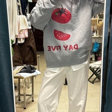 圆领卫衣女装学生中性中长款无帽上衣服印花长袖田园加绒加厚潮流