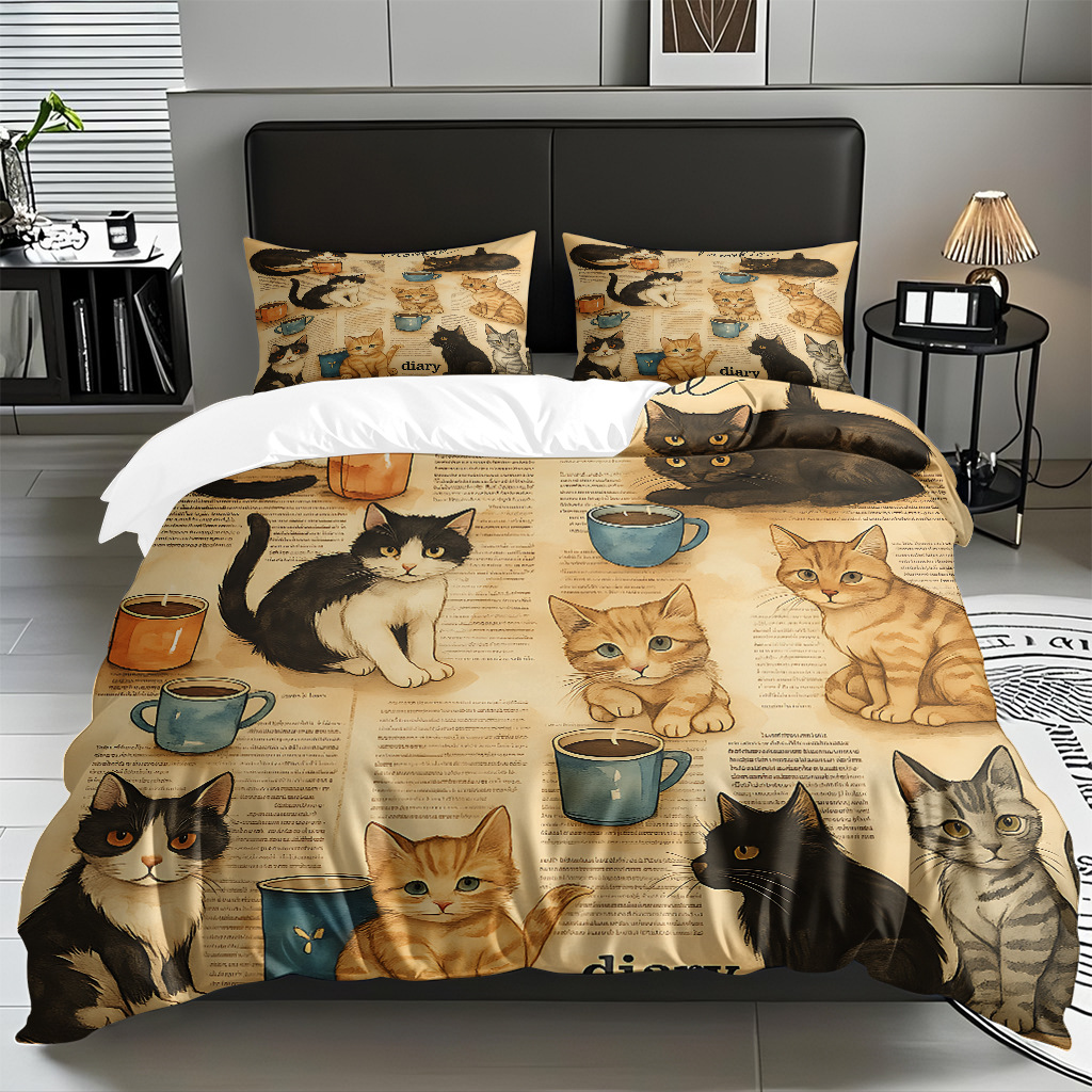 TEMU / JIT impresión digital de dibujos animados kit de edredón de gato abrasivo pro-piel transpirable fábrica textil directo