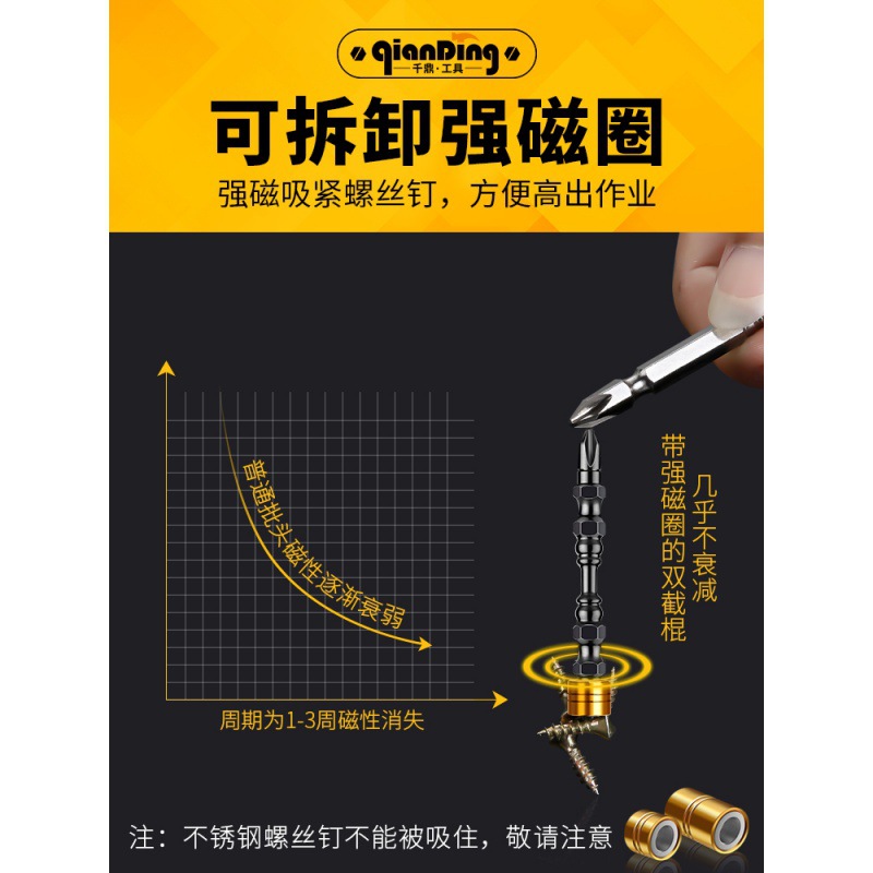 新款十字螺丝批头超硬工业级高硬度强磁电动螺丝刀防滑双节棍加长