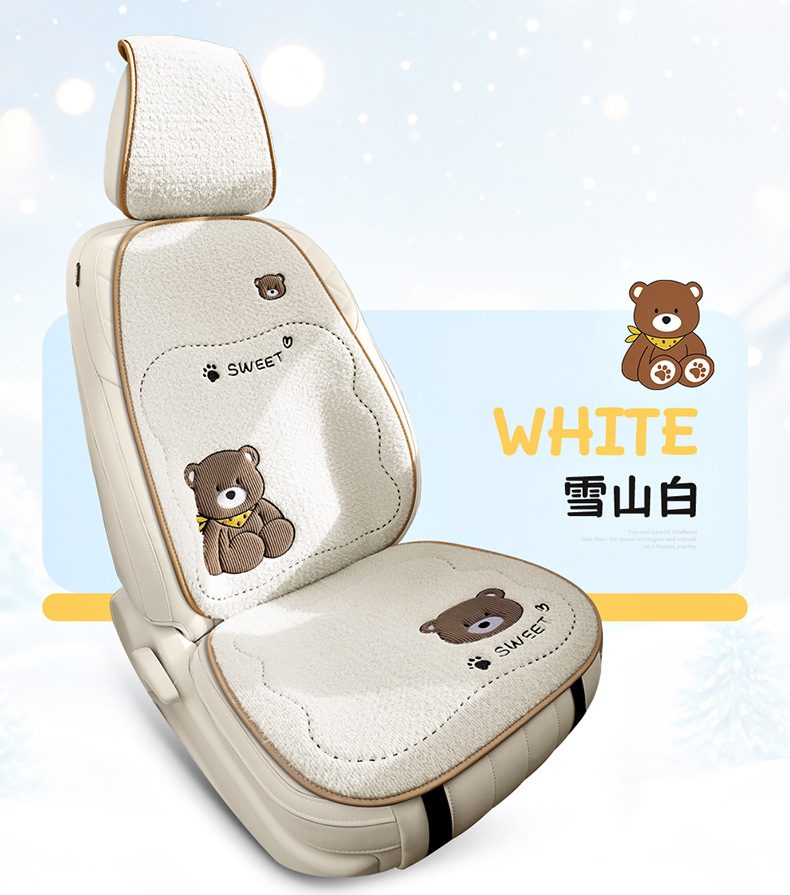 Winter Plush Bear Car Seat Cushion Car Cushion Neck Pillow Winter Warm Car Interior Supplies