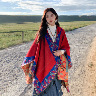 Retro ethnic style shawl women's outer coat Cape new bohemian Xinjiang Xizang travel wear cloak