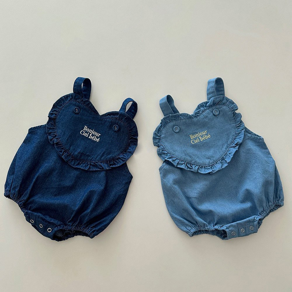 Estilo coreano recién nacido de los hombres y las mujeres de algodón bordado Denim mameluco ins niños de primavera y verano todo-juego suspender romper moda