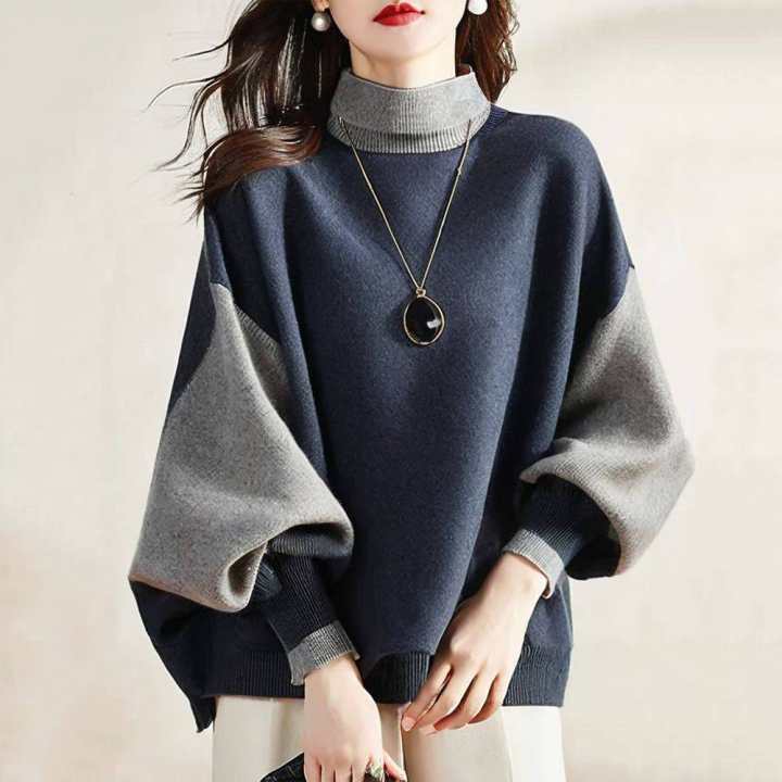 2026 Autumn New High Collar Color-Block Long Sleeve Knit Sweater, Unique Color Matching Warm Sweater for Women, Direct from Manufacturer 2026 Autumn New High Collar Color-Block Long Sleeve Knit Sweater, Unique Color Matching Warm Sweater for Women, Direct from Manufacturer