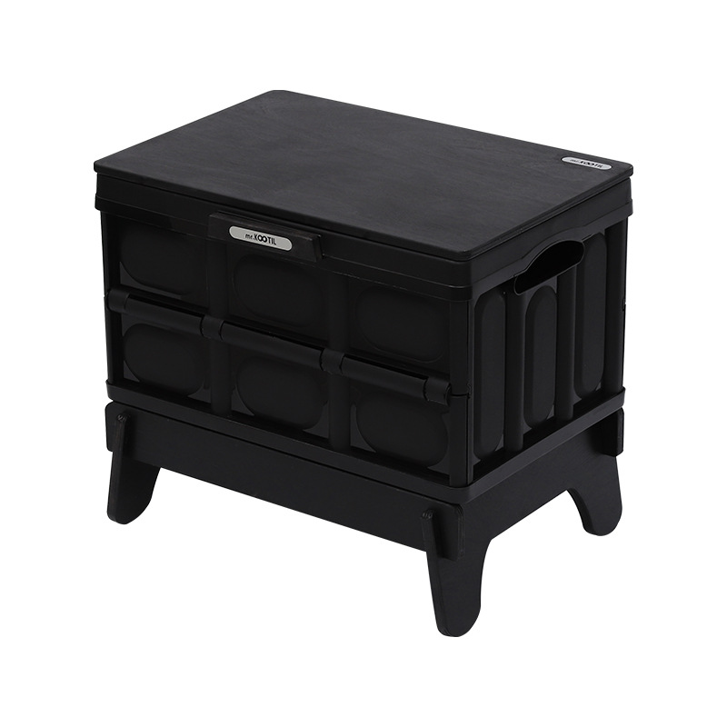 Acampar al aire libre caja de almacenamiento plegable cubierta de madera estilo industrial negro mesa de café multifuncional caja de almacenamiento coche tronco