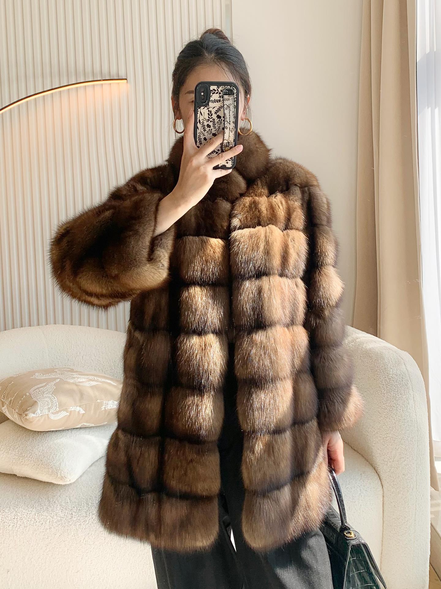 时尚进口大衣貂皮俄罗斯新款天星貂皮大衣罗斯皮大衣短款女立领紫