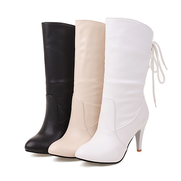 British New Autumn and Winter Women's Boots Back Lace-Up Mid-Calf Knight Boots High-Heeled Boots 40-43 Large Size Boots Boots British New Autumn and Winter Women's Boots Back Lace-Up Mid-Calf Knight Boots High-Heeled Boots 40-43 Large Size Boots Boots